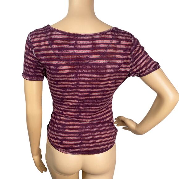 Free People Intimately Purple Pink Striped Ribbed Babydoll Tee Knit Top SZ M - Picture 6 of 8